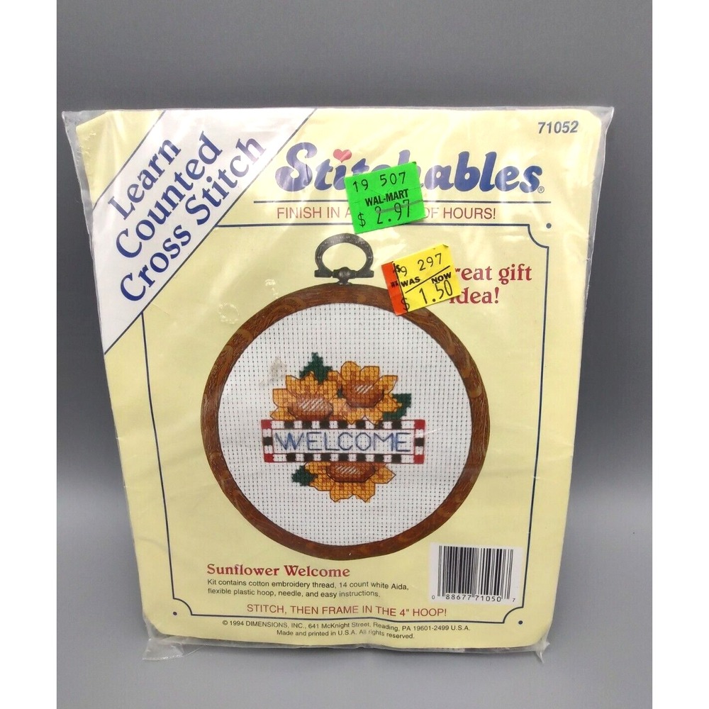 Stitchable CrossStitch Kit # 71052 Sunflower‎ Welcome Embroidery Hoops New